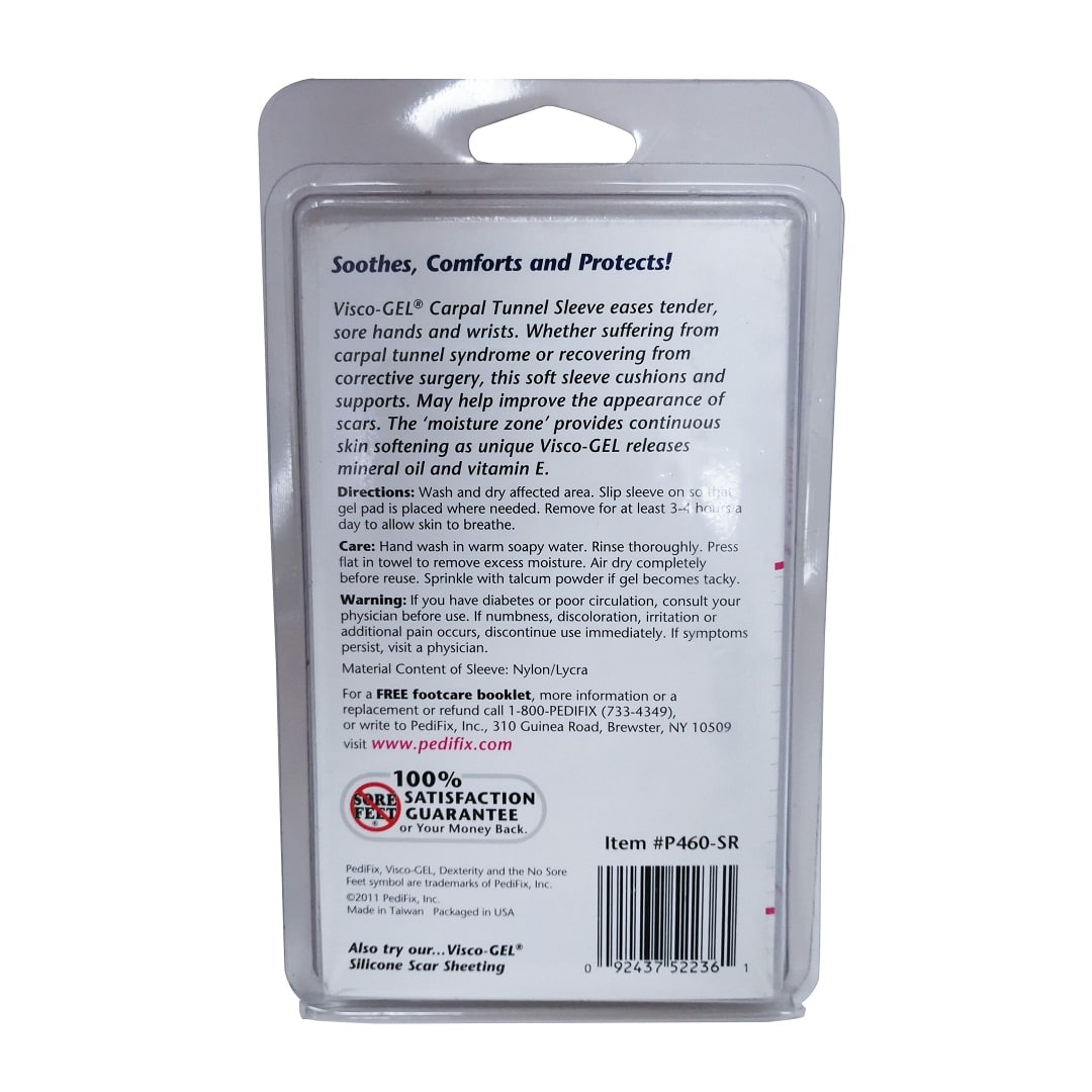 Description, direcetions, and warnings for PediFix Visco-Gel Carpal Tunnel Relief Sleeve (Small)