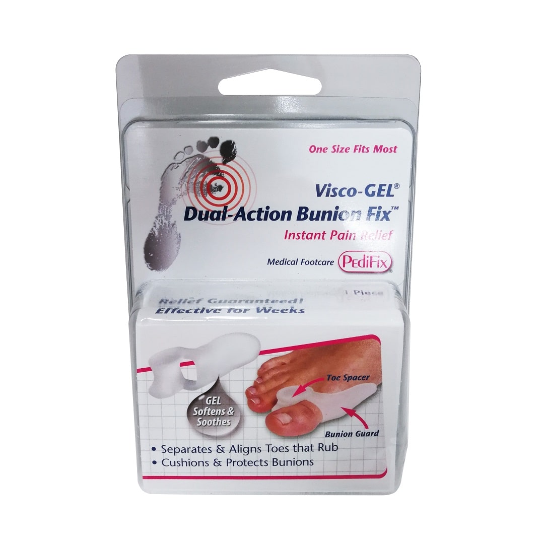Product label for PediFix Visco-Gel Dual-Action Bunion Fix