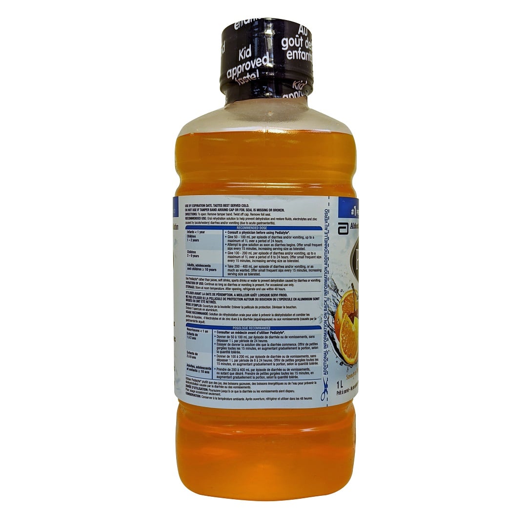 Directions, use, dose for Pedialyte Oral Rehydration Solution (1000 mL) orange flavoured in English