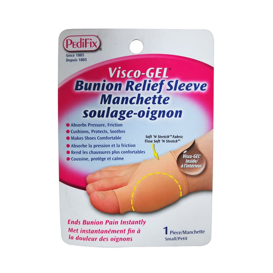 Product label for PediFix Visco-Gel Bunion Relief Sleeve (Small)