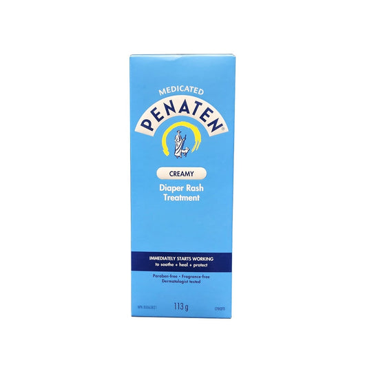 Product label for Penaten Creamy Diaper Rash Treatment (113 mL) in English