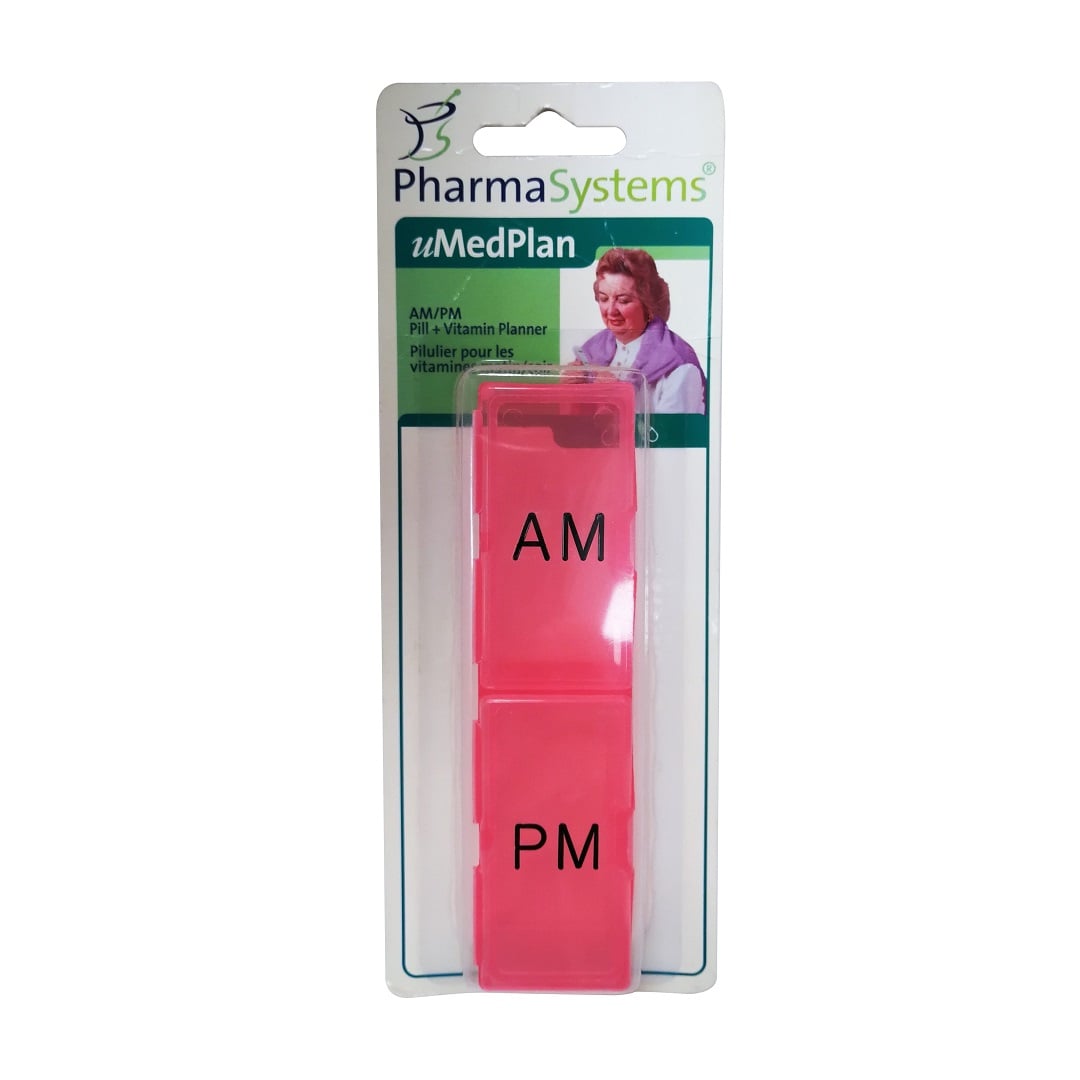 Product label for PharmaSystems Daily Pill Planner Box AM/PM
