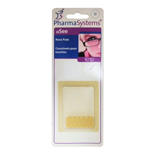 Product label for PharmaSystems Eyeglass Nose Pads Peach Colour (12 count)