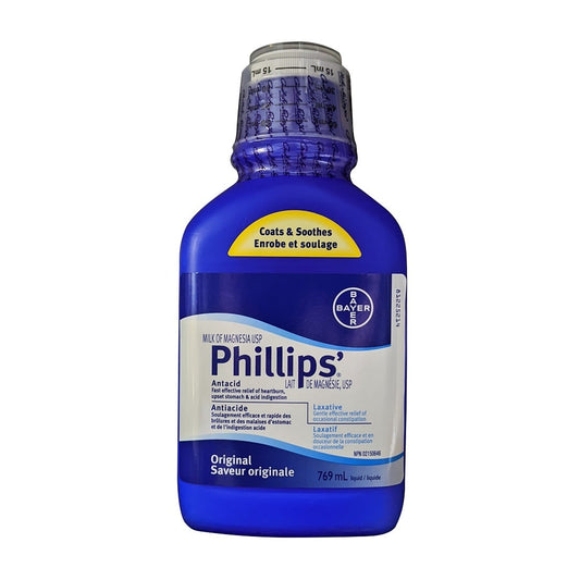 Product label for Phillips Milk of Magnesia Original (769 mL)