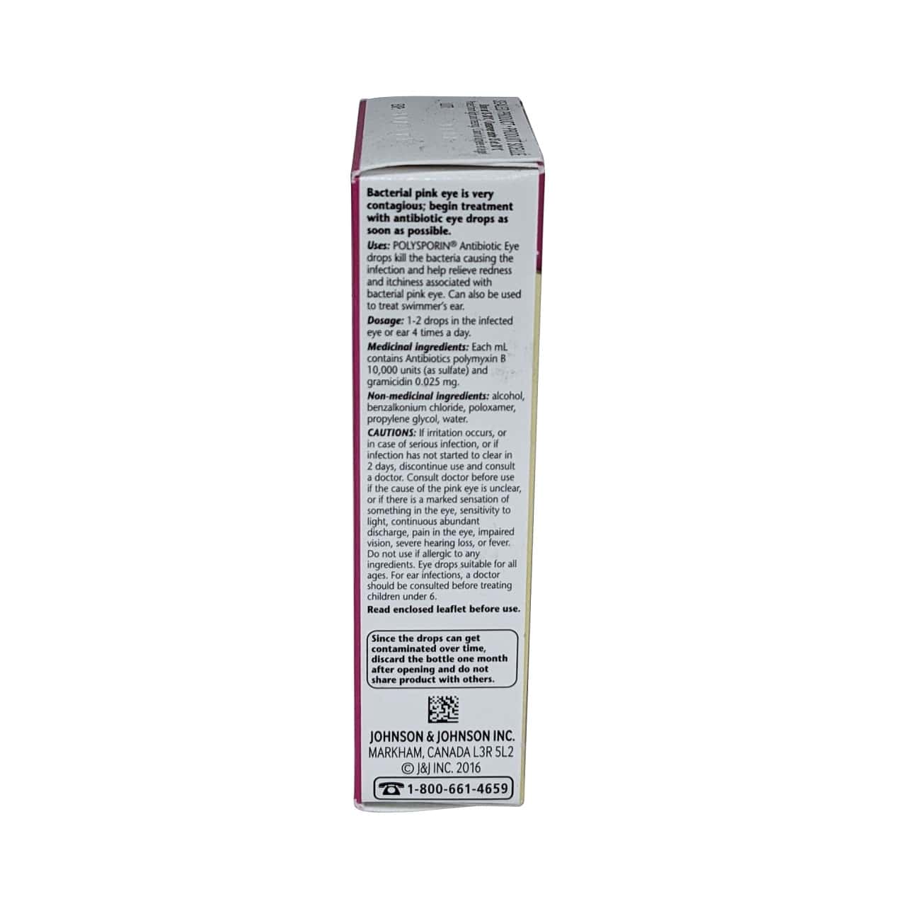 Description, uses, dosage, ingredients, and cautions for Polysporin Antibiotic Eye Drops (15 mL) in English
