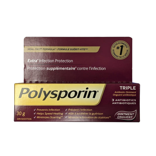 Product label for Polysporin Ointment Triple 3 Antibiotics (30 grams)
