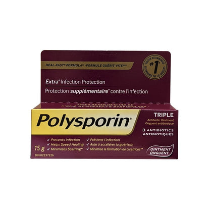Product package for Polysporin Ointment Triple 3 Antibiotics (15 grams)