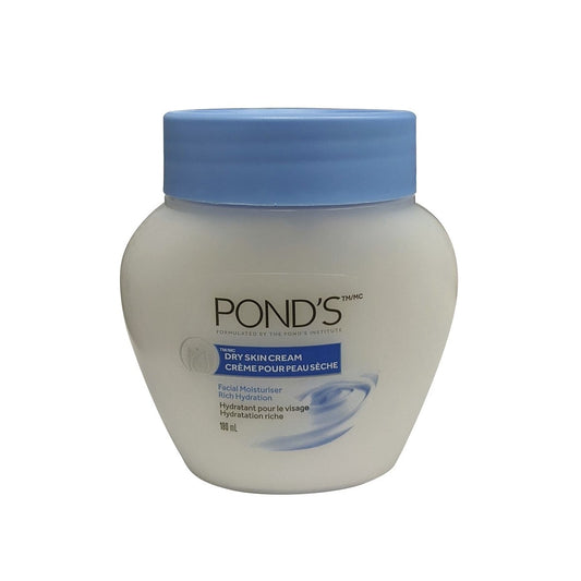 Product label for Pond's Dry Skin Cream Moisturizer (180 mL)