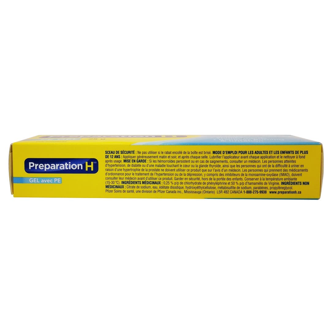 Directions, ingredients, and cautions for Preparation H Cooling Relief Gel (25 grams) in French