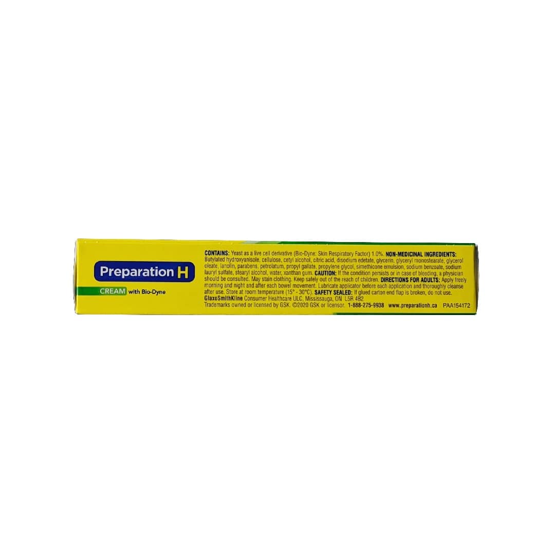 Ingredients, cautions, directions for Preparation H Multi-Symptom Relief Cream with Bio-Dyne (25 grams) in English