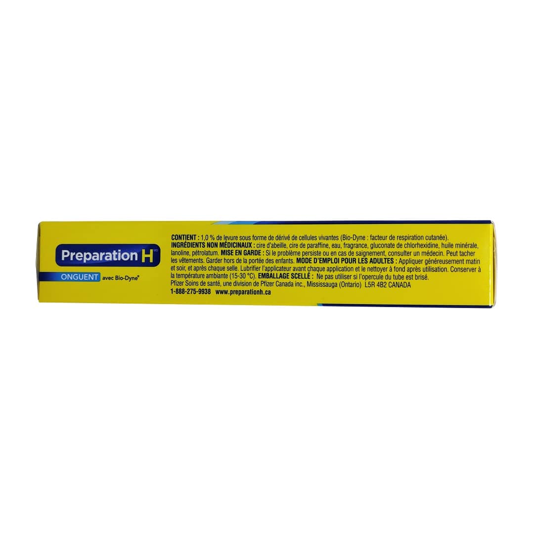Ingredients, caution, directions for Preparation H Multi-Symptom Relief Ointment (25 grams) in French