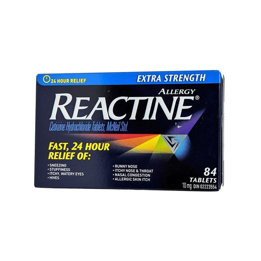 Product labels for Reactine Extra Strength Cetirizine Hydrochloride 10mg 84 tabs in English