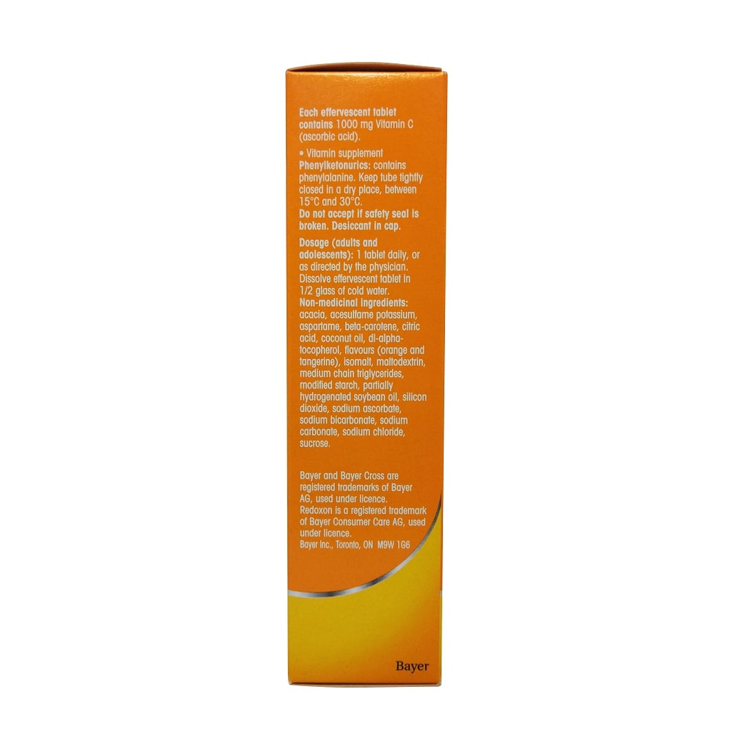 Description, ingredients, and directions for  Redoxon Vitamin C Effervescent Tablets 1000mg (15 dissolvable tablets) in English