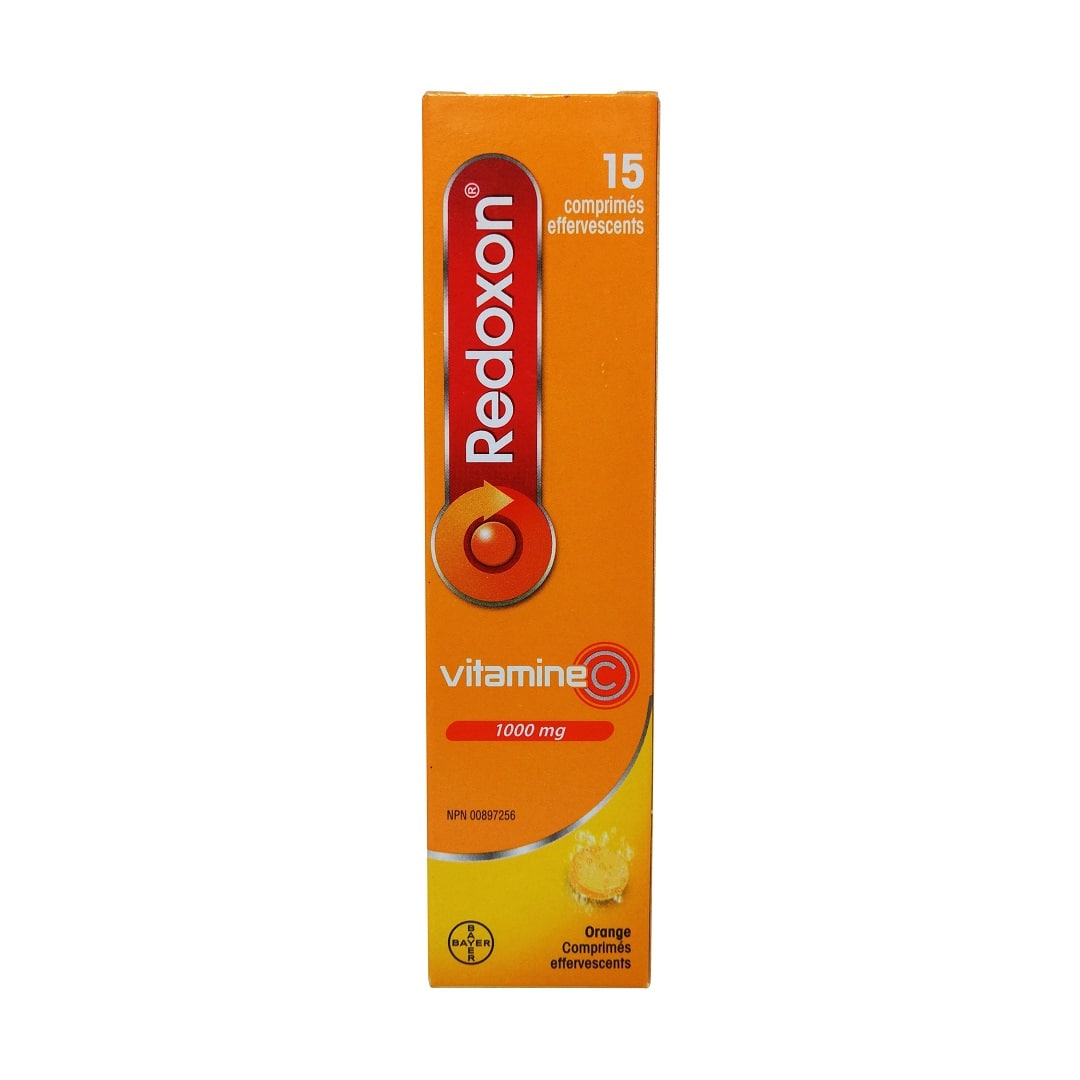Product label for Redoxon Vitamin C Effervescent Tablets 1000mg (15 dissolvable tablets) in French