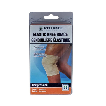 Product label for Reliance Elastic Compression Knee Brace (Small/Medium)