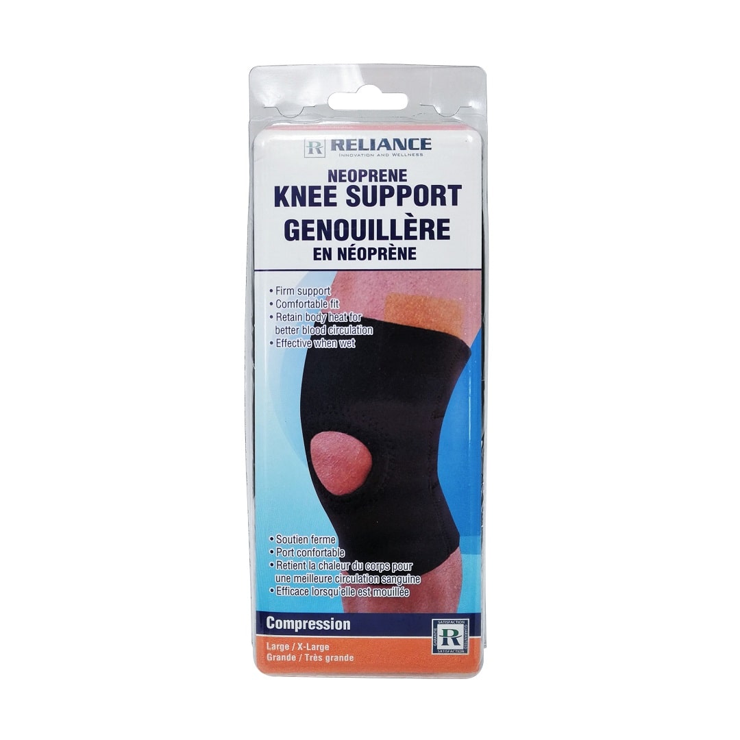 Product label for Reliance Neoprene Knee Support (Large / X-Large)