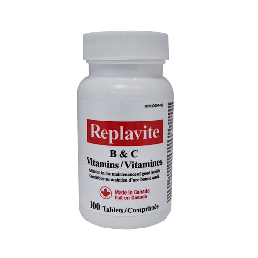 Product label for Replavite Vitamins B & C  in French and English