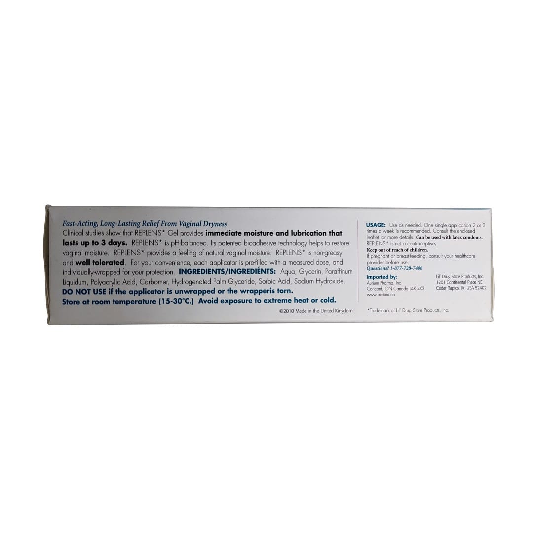 Replens Gel Vaginal Moisturizer & Lubricant (8 count) beyondRx.ca (by 99 Pharmacy) Replens Gel Vaginal Moisturizer & Lubricant (8 count) beyondRx.ca (by 99 Pharmacy)