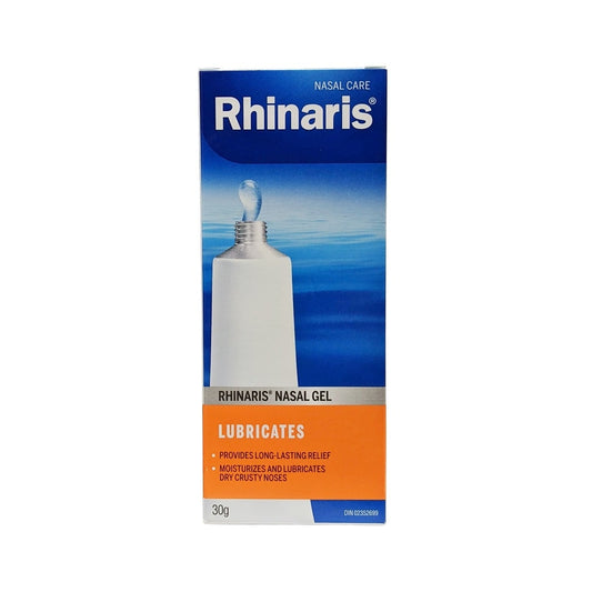 Product label for Rhinaris Nasal Gel (30 g) in English