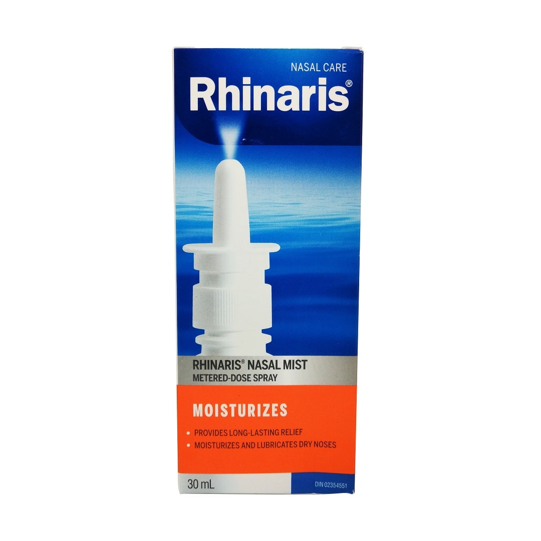 Product label for Rhinaris Nasal Mist (30mL) in English