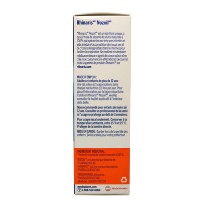 Description, directions, and cautions for Rhinaris Nozoil Nasal Spray (10mL) in French