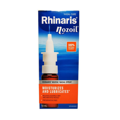 Product label for Rhinaris Nozoil Nasal Spray (10mL) in English
