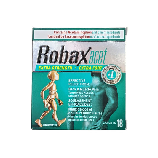 Product label for Robax Robaxacet Extra Strength for Back & Muscle (18 Caplets)