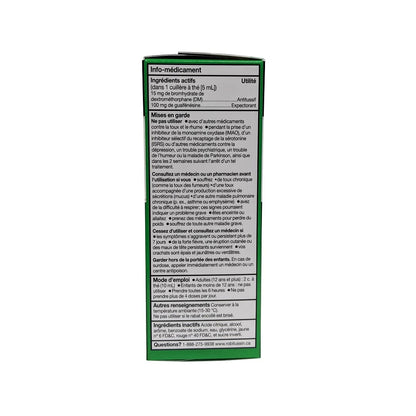 Ingredients, warnings, directions for Robitussin Regular Strength Cough Control for 6 Hours Relief (100 mL) inFrench