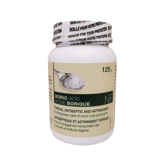 Product label for Rougier Pharma Boric Acid Powder in French and English