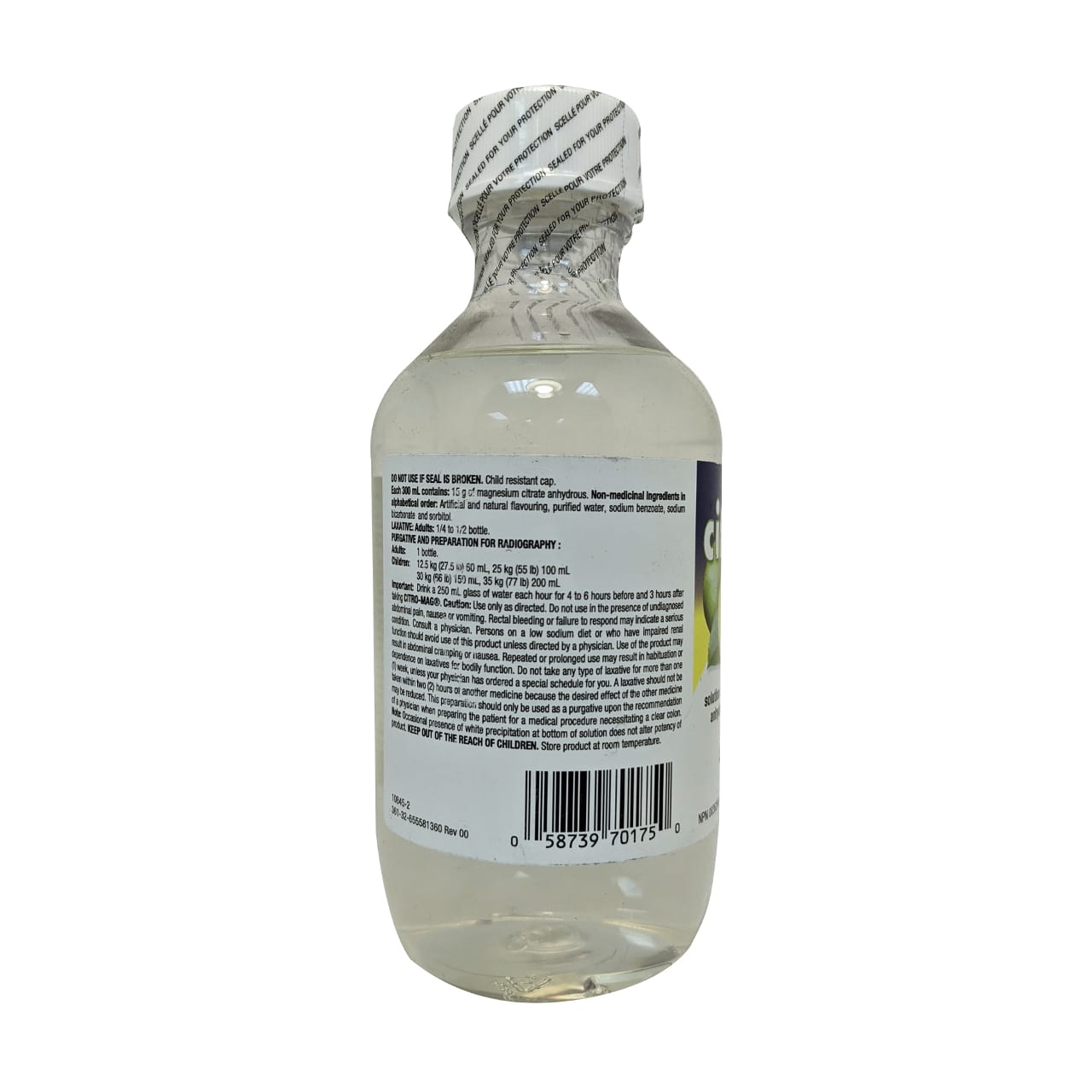 Dose, ingredients, and caution for Rougier Pharma Citro-Mag Laxative (300mL) Lemon Lime in English