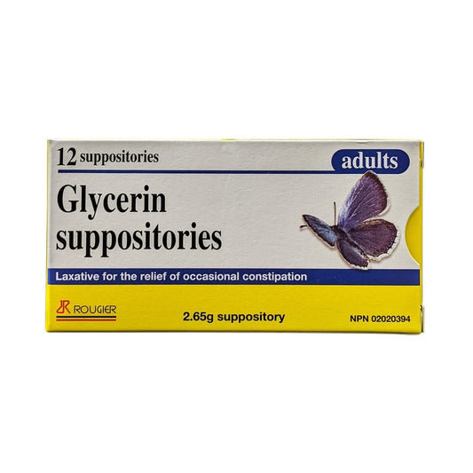 Product label for Rougier Pharma Glycerin Suppositories (12 suppositories) in English