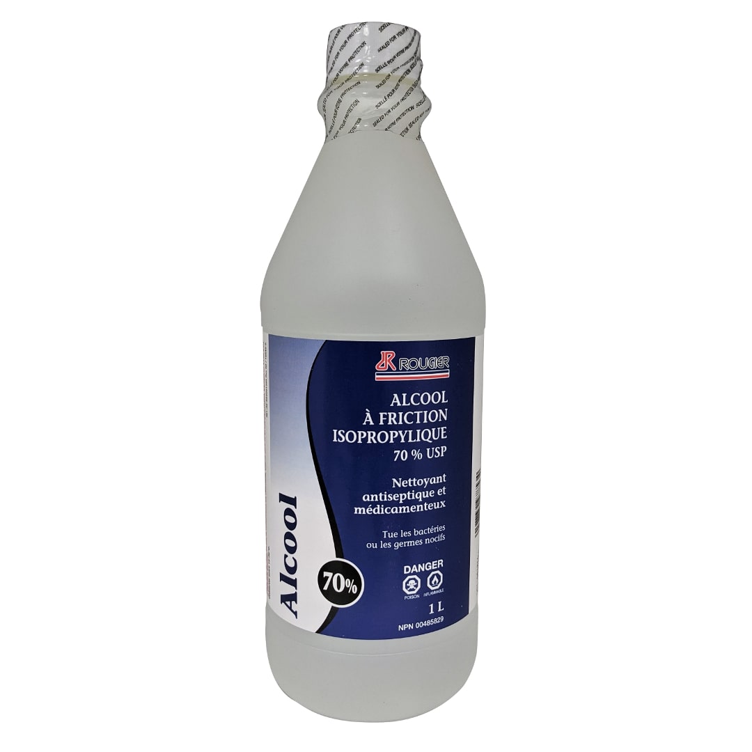Product label for Rougier Pharma Isopropyl Alcohol 70% 1L in French
