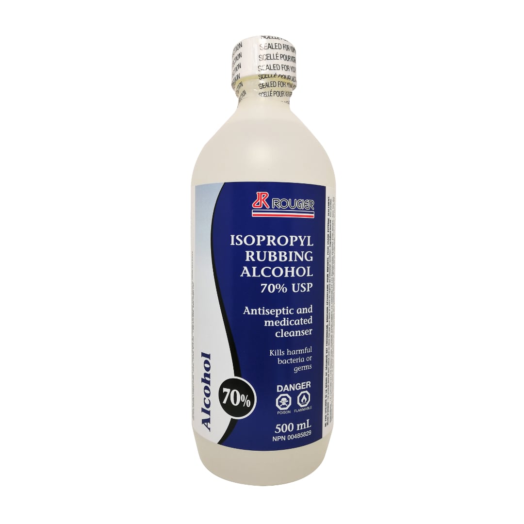 Product label for Rougier Pharma Isopropyl Alcohol 70% 500 mL in English