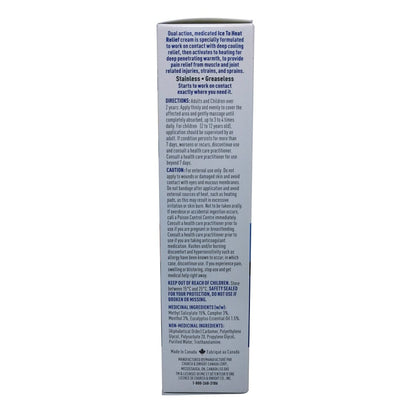 Description, directions, and caution for Rub A535 Ice to Heat Pain Relief Cream (100 grams) in English