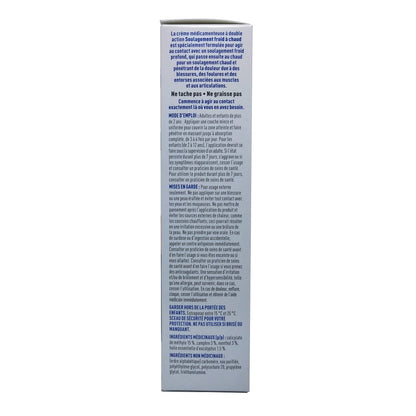 Description, directions, and caution for Rub A535 Ice to Heat Pain Relief Cream (100 grams) in French