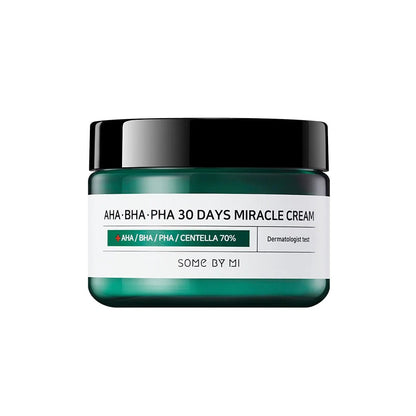 Product label for SOME BY MI AHA BHA PHA 30 Days Miracle Cream (60 mL)