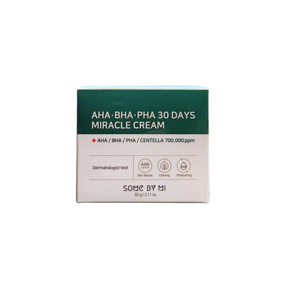 Product label for SOME BY MI AHA BHA PHA 30 Days Miracle Cream (60 mL)