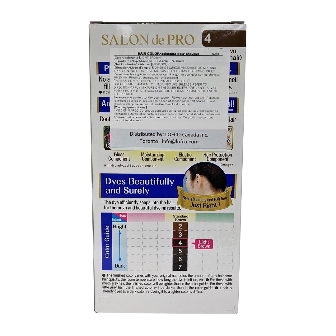 Product information for Salon de Pro Hair Dye without Smell #4 Light Brown