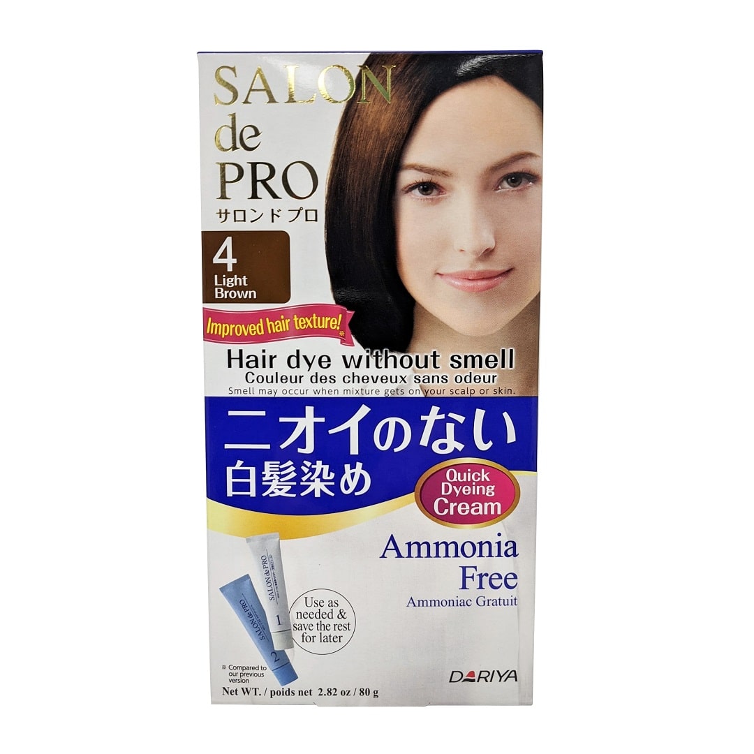 Product label for Salon de Pro Hair Dye without Smell #4 Light Brown