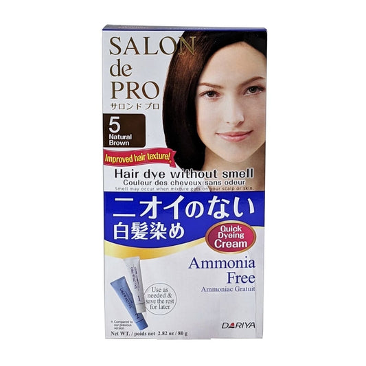 Product label for Salon de Pro Hair Dye without Smell #5 Natural Brown