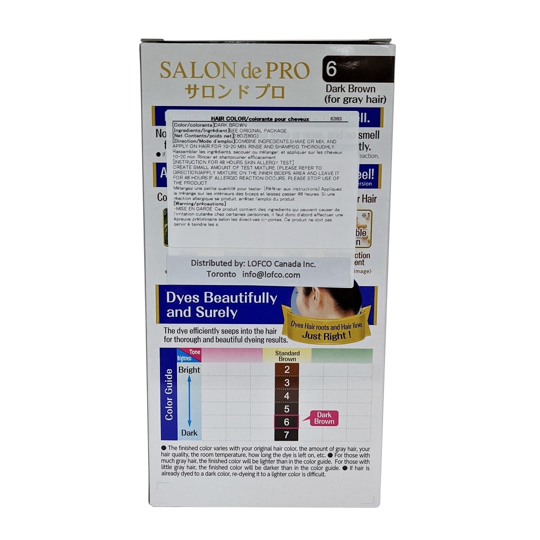 Product details for Salon de Pro Hair Dye without Smell #6 Dark Brown