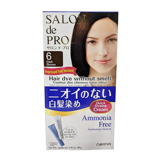 Product label for Salon de Pro Hair Dye without Smell #6 Dark Brown