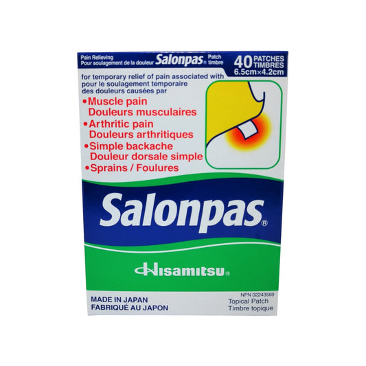 Product label for Salonpas Pain Relief Patch 40 patches