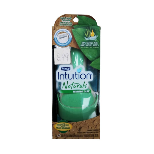 Product label for Schick Intuition Naturals Women's Razor for Sensitive Skin (1 Razor)