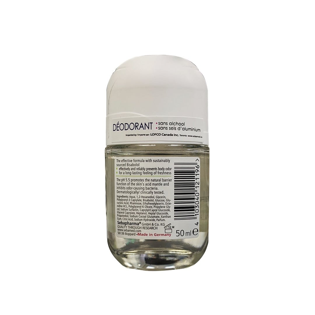 Description and ingredients for Sebamed 48-Hour Care Roll-On Deodorant Lime Scent (50 mL)