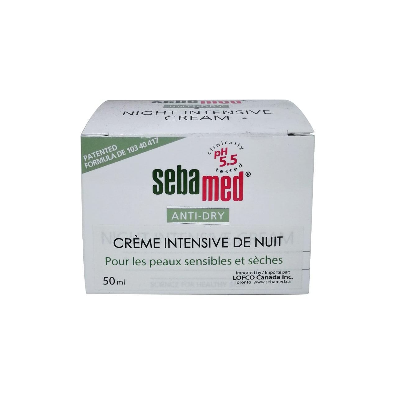 Product label for Sebamed Anti-Dry Night Intensive Cream in English