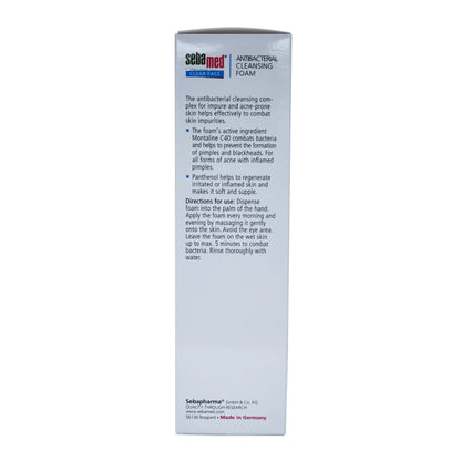 Product info and directions for Sebamed Clear Face Antibacterial Cleansing Foam in English