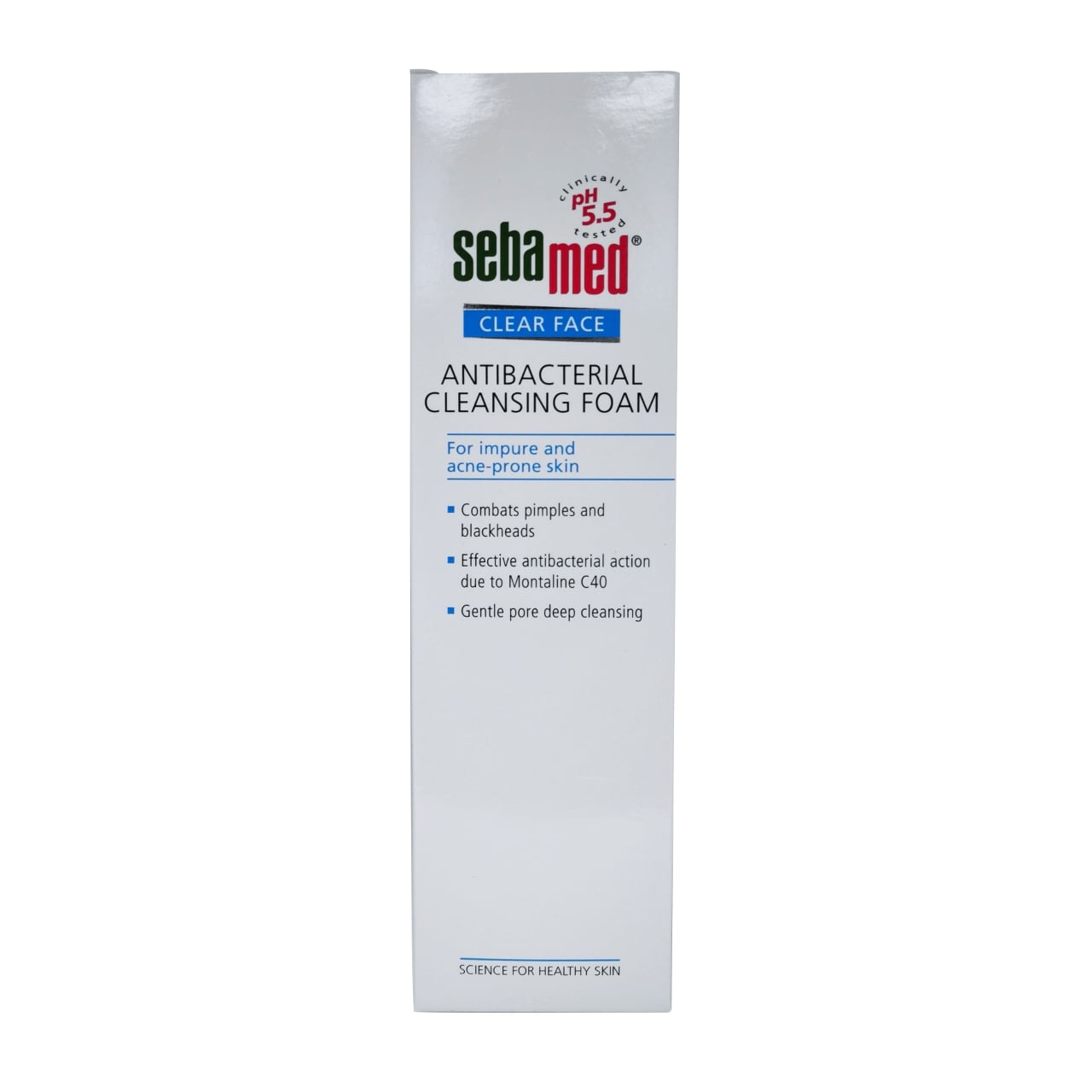 Product label for Sebamed Clear Face Antibacterial Cleansing Foam in English