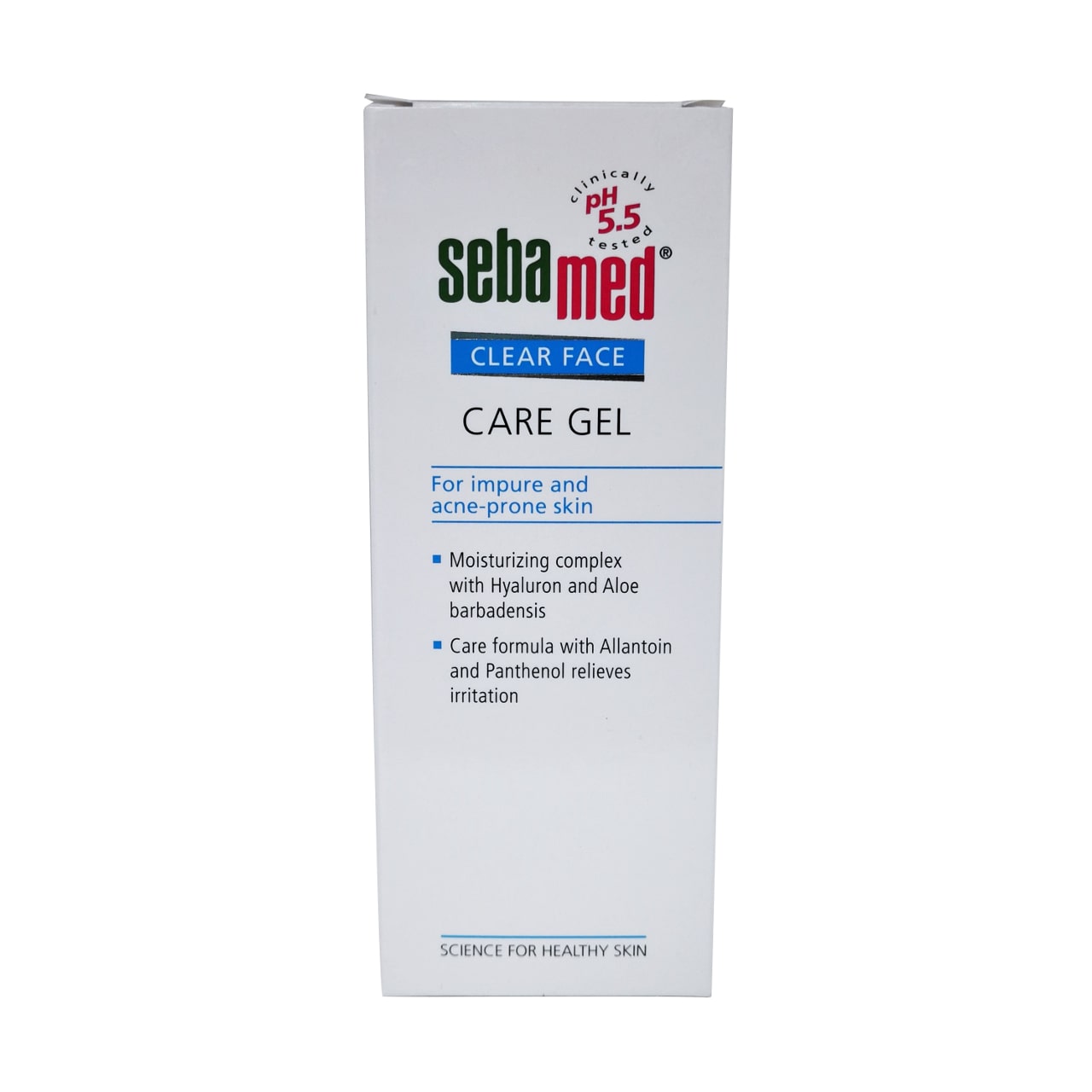 Product label for Sebamed Clear Face Care Gel in English