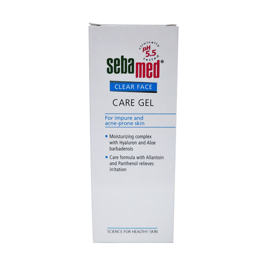 Product label for Sebamed Clear Face Care Gel in English
